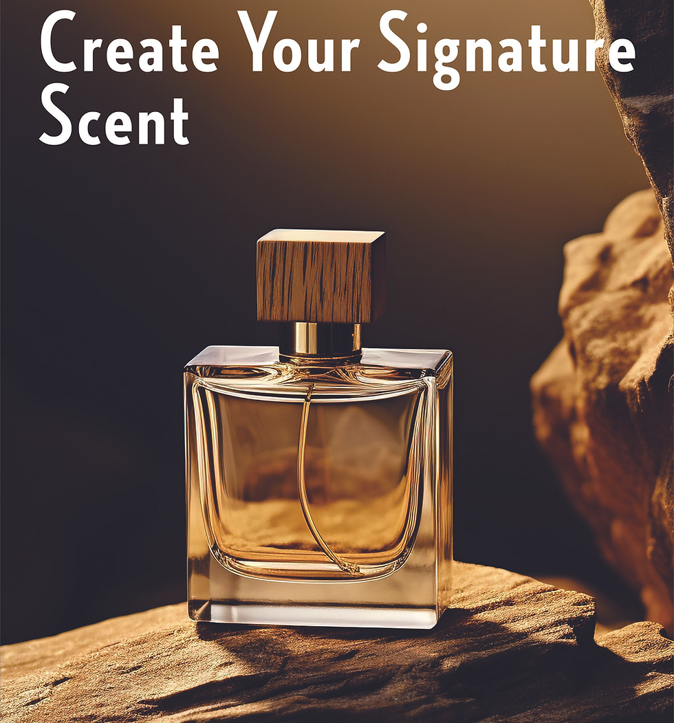 Perfume bottle with text 'Create Your Signature Scent'