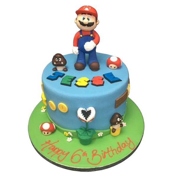 Bespoke celebration cake in Solihull, West Midlands featuring a detailed Mario character design with vibrant colors.