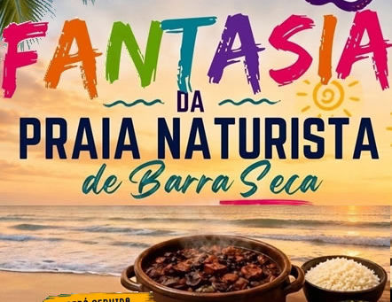 Feijoada na festa à fantasia na praia naturista de Barra Seca