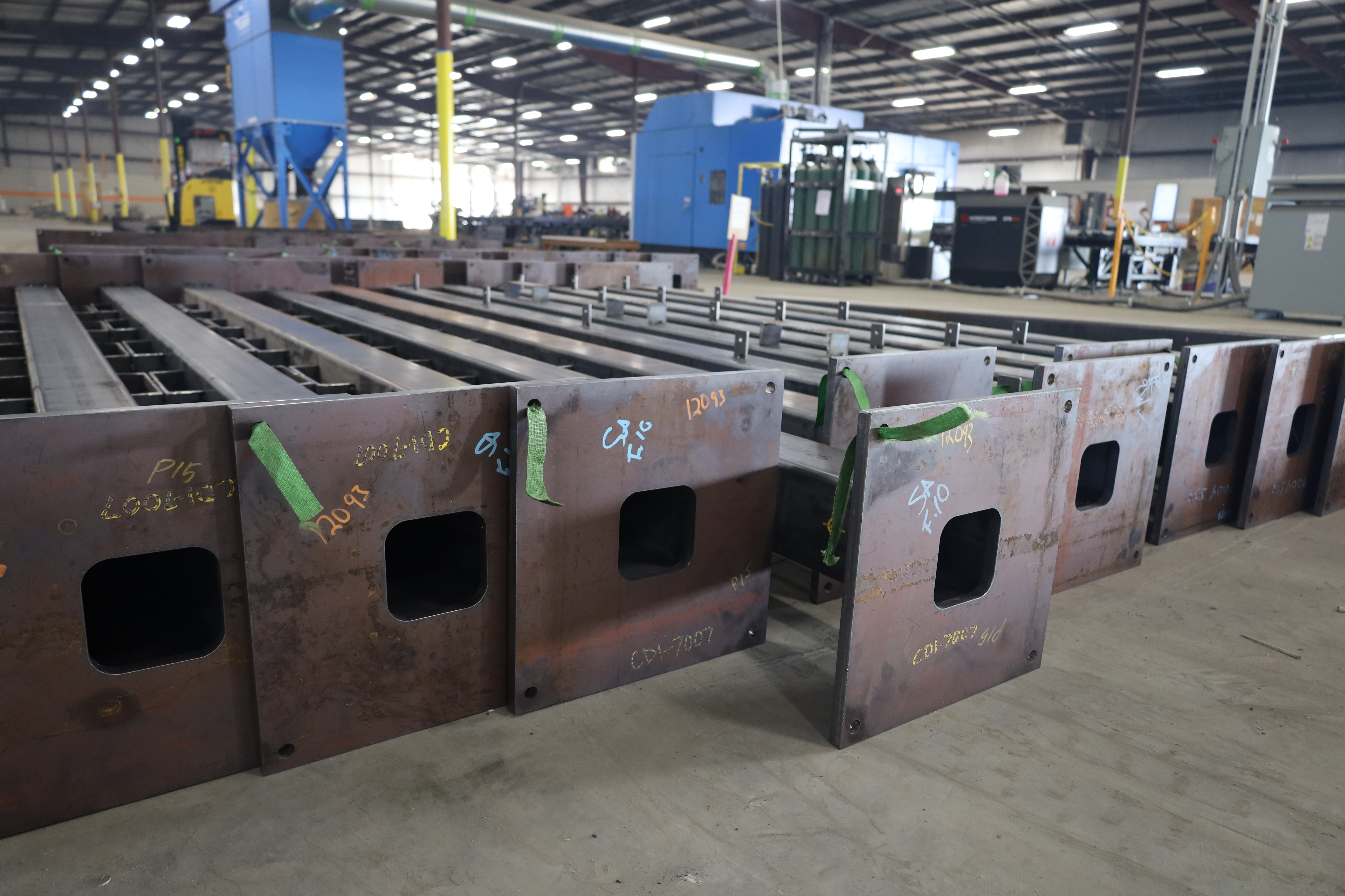 Substation steel structures staged in the yard