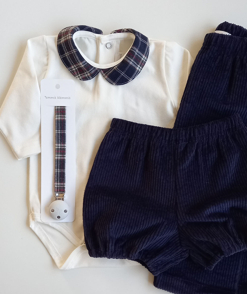Body maniche lunghe con colletto tartan navy