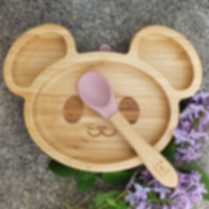 Set pappa in bambù con ventosa Topino rosa