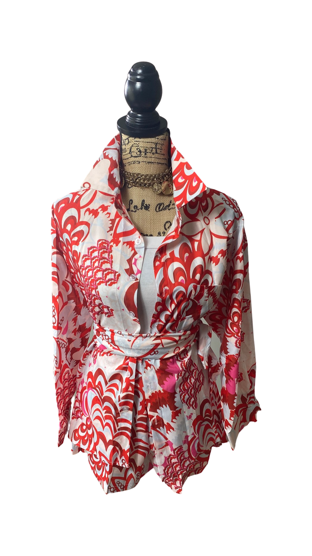 Red Flowered Top and head wrap