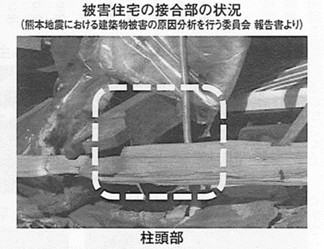 柱の頭が割れて金物が出ています