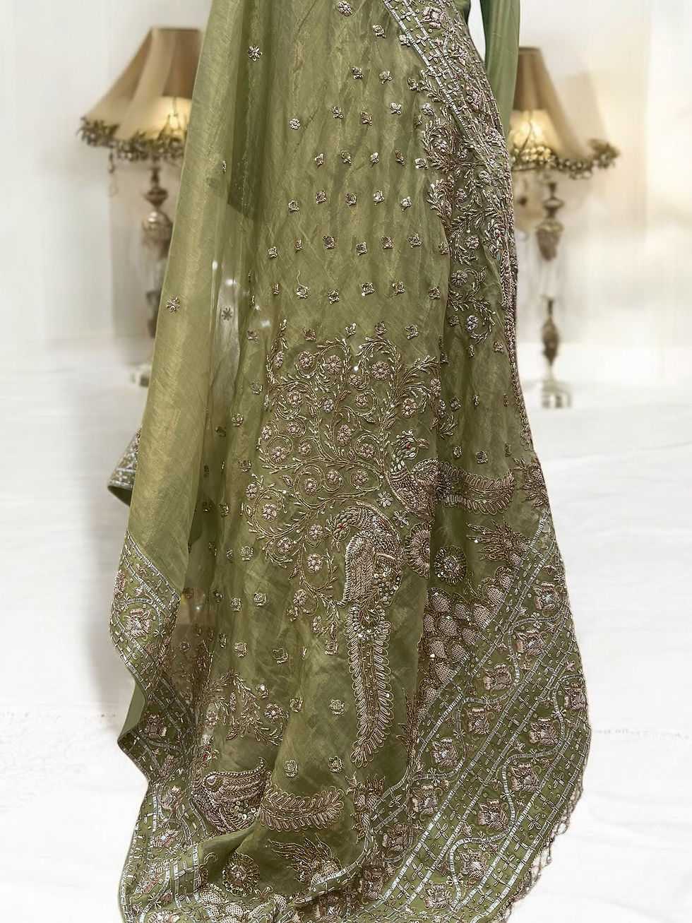 Thumbnail: Zardosi embroidered peacock saree on tissue