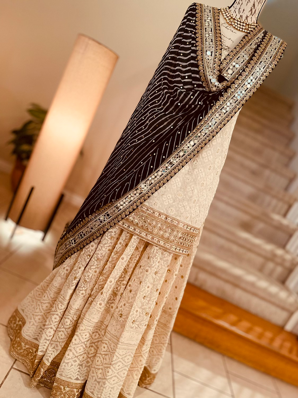 Thumbnail: Chikankari Lehenga with spaghetti strap blouse and leheriya dupatta
