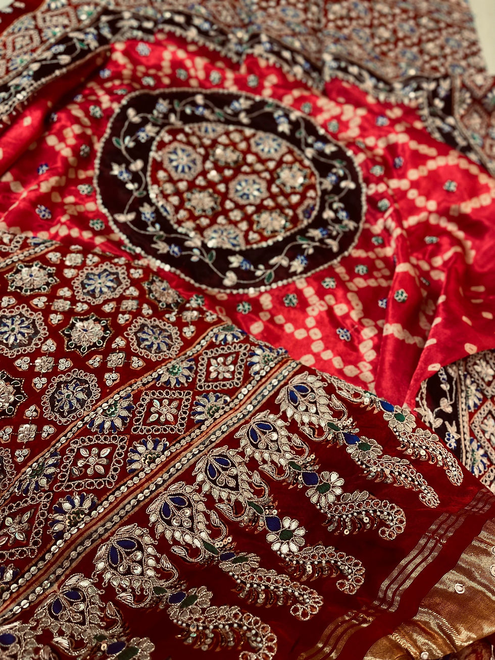 Thumbnail: Ajrakh Bandhej heavy embroidered Dupatta