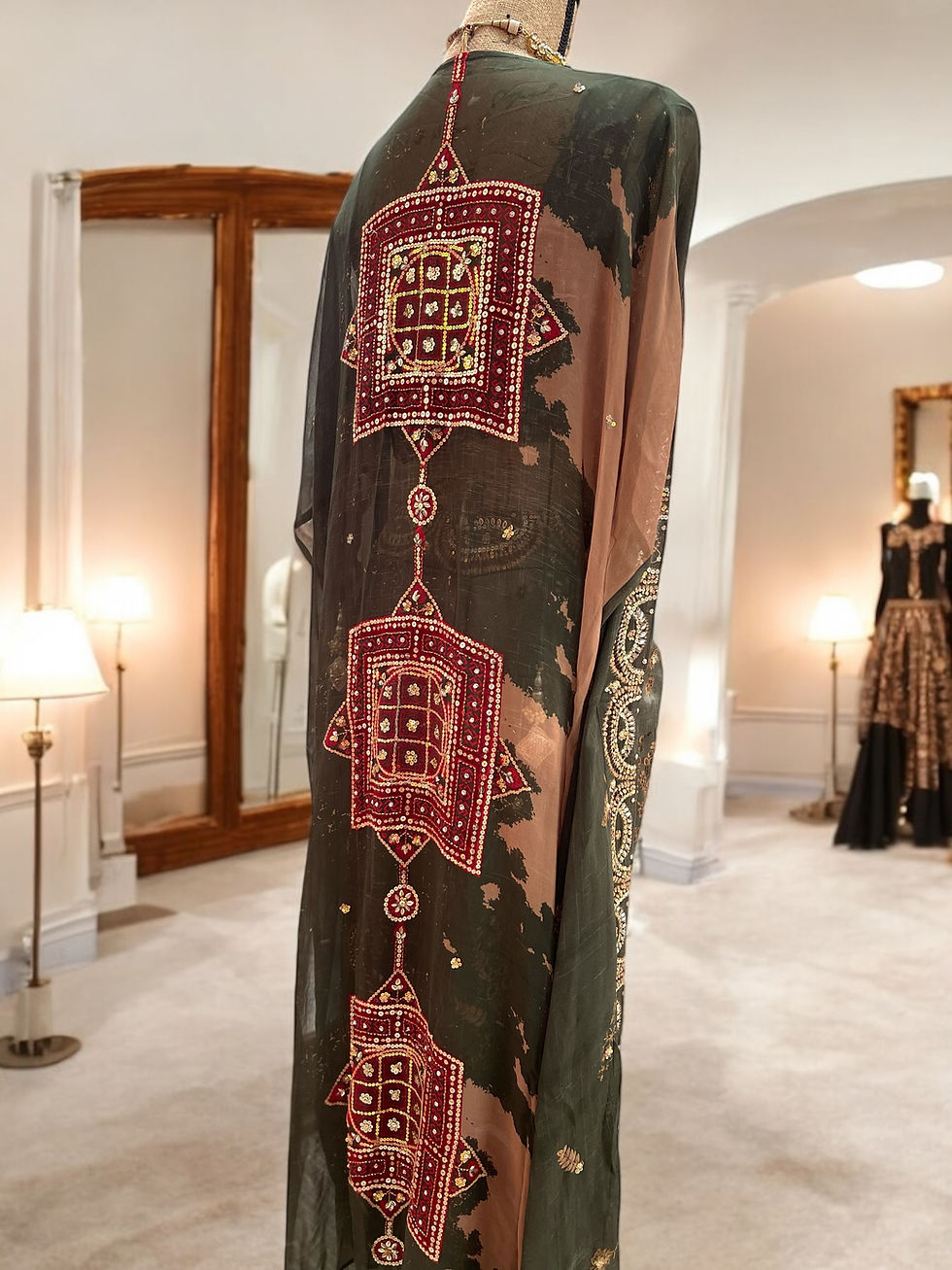 Thumbnail: Draped skirt with embroidered cape