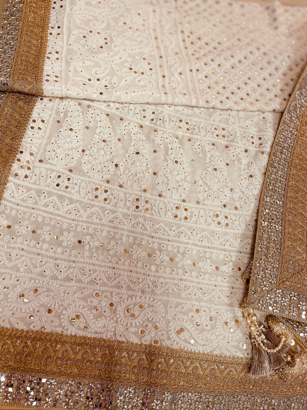 Thumbnail: Chikankari Dupatta  with Mukaish work & Mirrors.