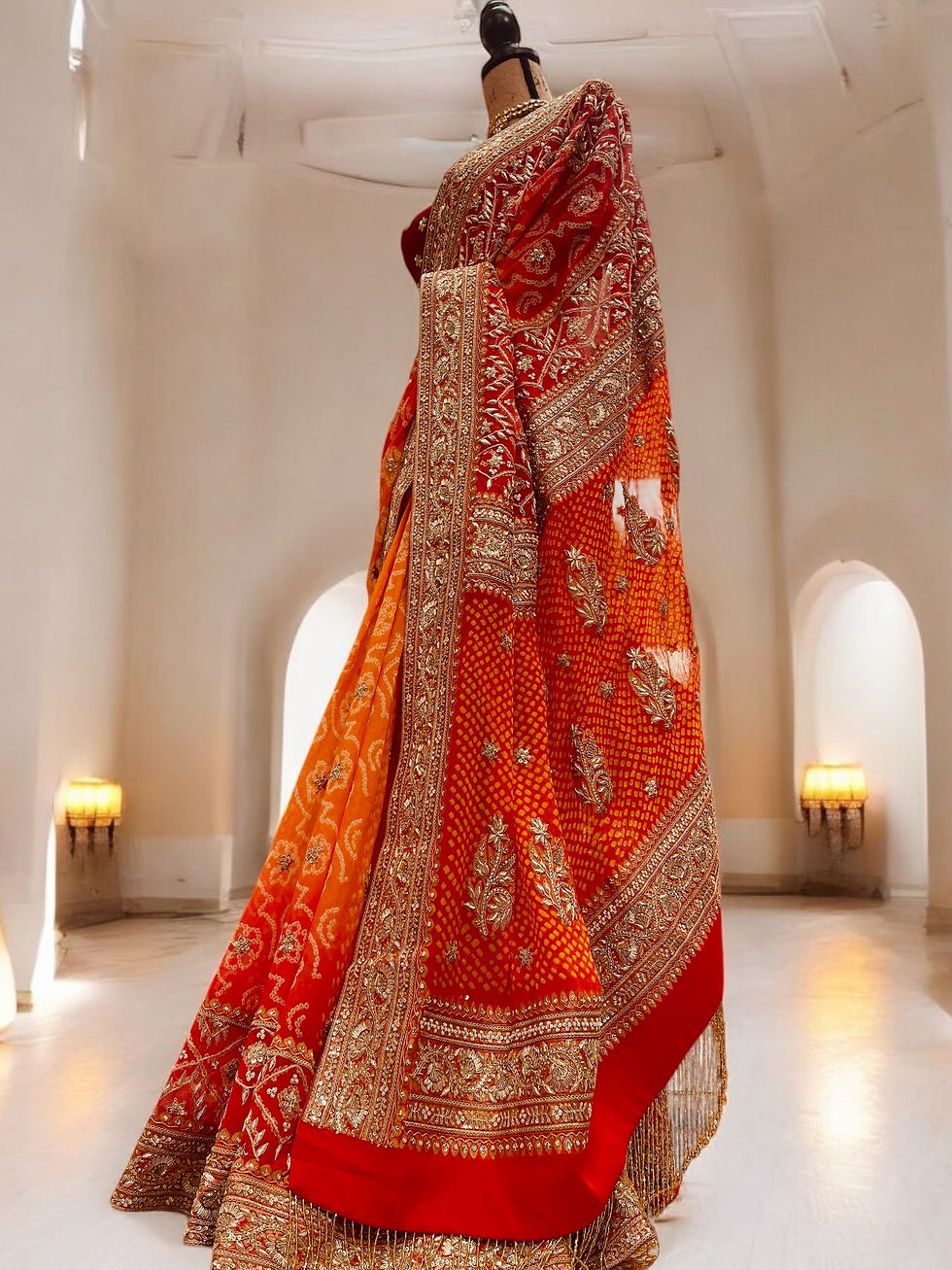 Thumbnail: Georgette zardosi embroidered bandhej saree