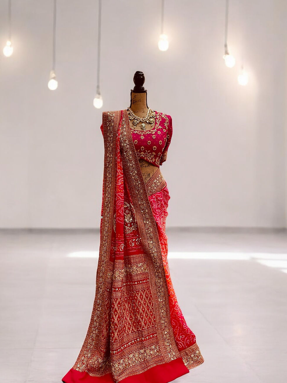 Thumbnail: Heavily embroidered benarasi bandhej saree