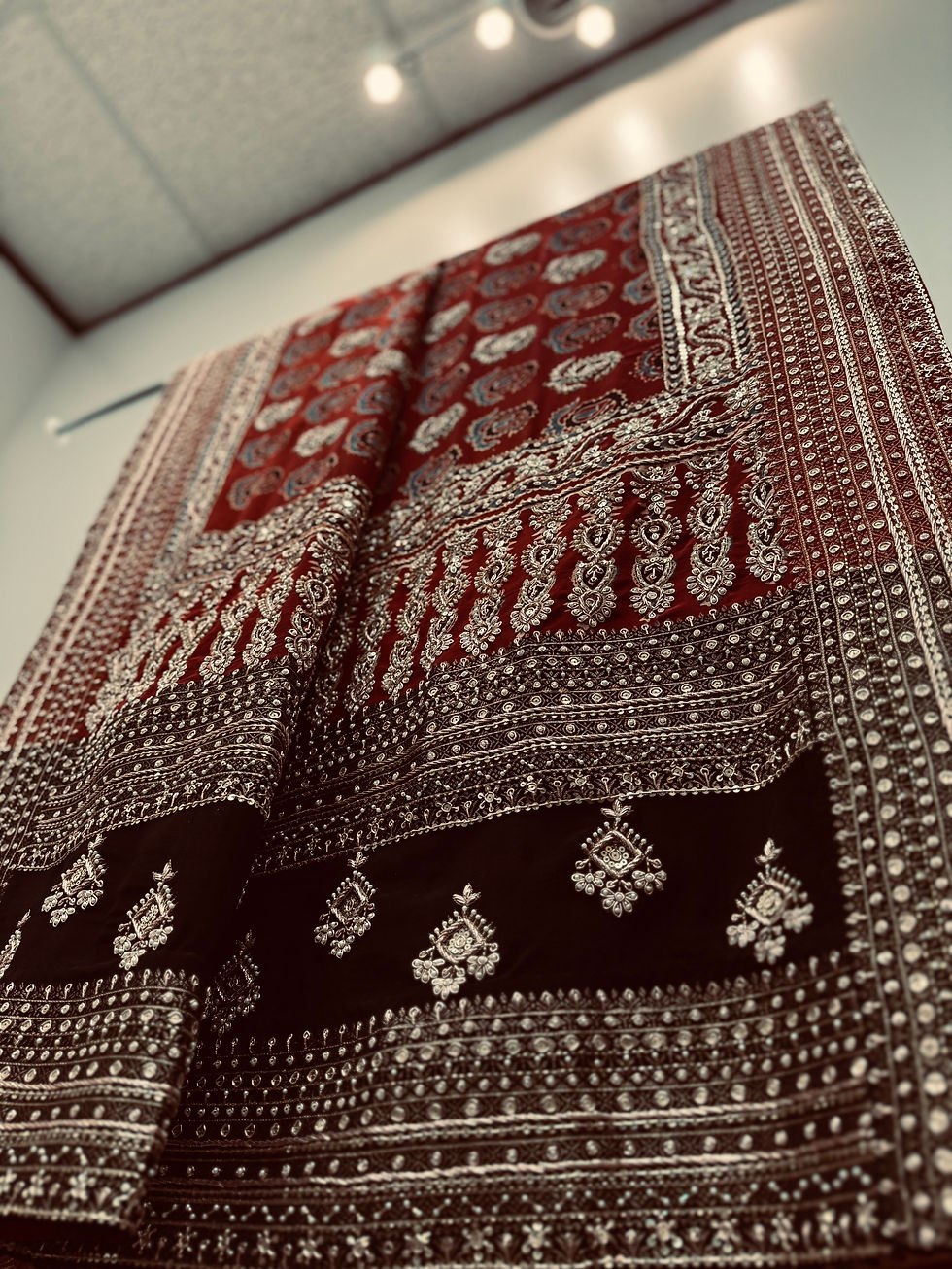 Thumbnail: Ajrakh heavily embroidered dupatta