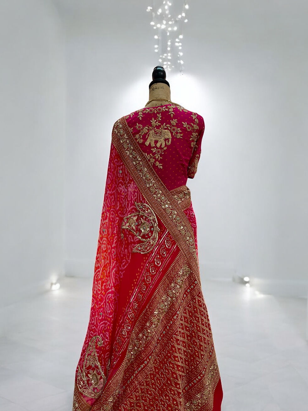Thumbnail: Heavily embroidered benarasi bandhej saree