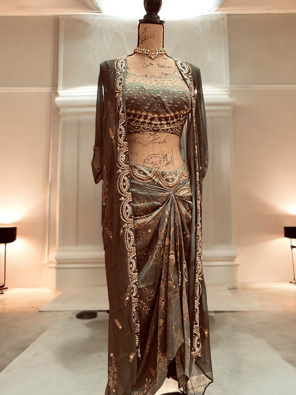 Thumbnail: Draped skirt with embroidered cape