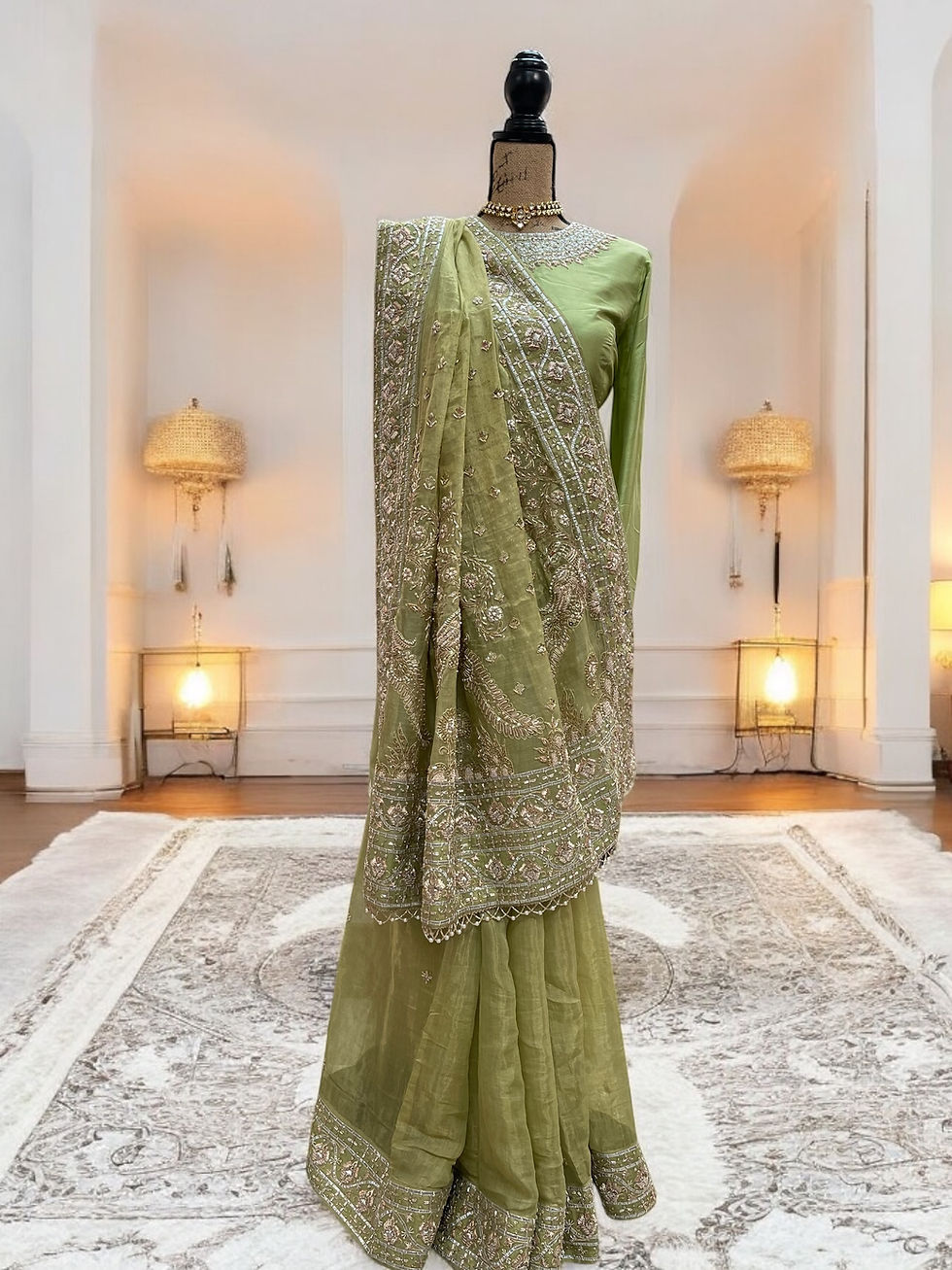 Thumbnail: Zardosi embroidered peacock saree on tissue
