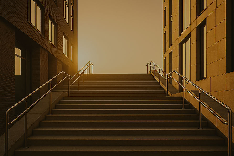 Silhouetten steigen Treppe hinauf zur Sonne