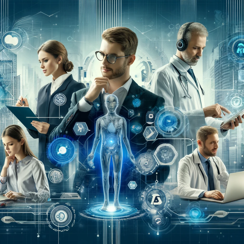 DALL·E 2024-06-04 17.10.41 - A modern, tech-savvy graphic showing diverse professionals in