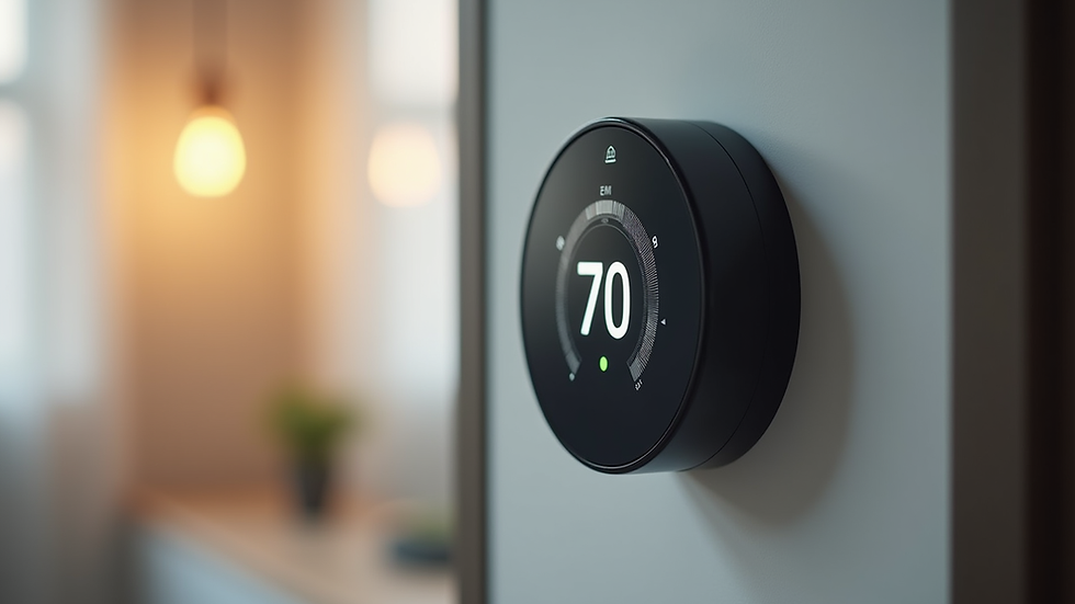 Close-up view of a smart thermostat mounted on a wall
