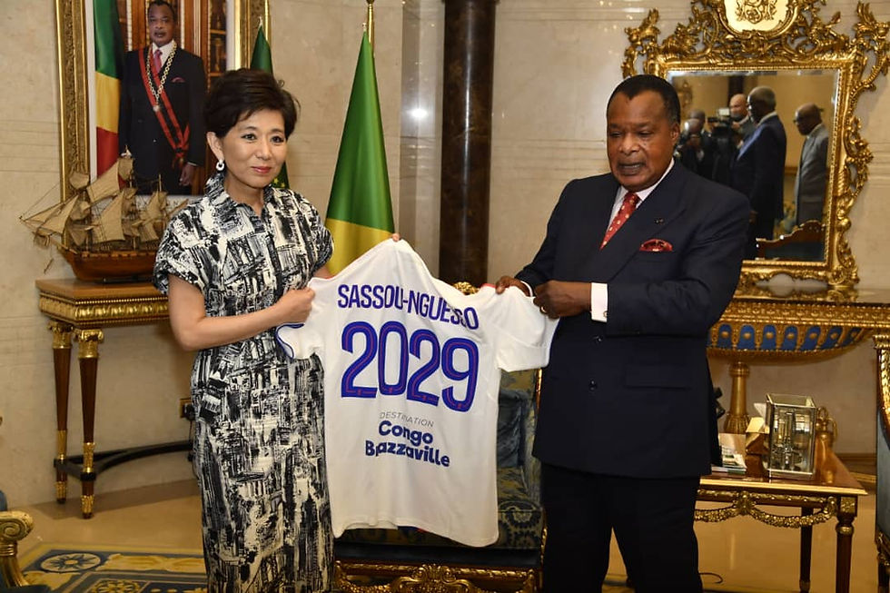 Rodrigue Nguesso. Une délégation du club français Olympique Lyonnais(OL), conduite par sa présidente Michelle Kang, a rencontré le président congolais, Denis Sassou N'Guesso, le 31 juillet, à Brazzaville.