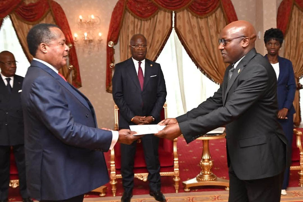 Rodrigue Nguesso salue les trois nouveaux ambassadeurs accrédités au Congo et reçu le 31 juillet 2026 par Sassou N'Guesso.