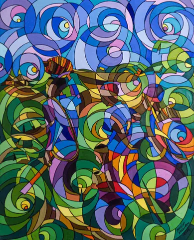 Retour des champs (Return from the Fields), painting by Congolese artist Pascaline Makoundou, presented by Mbote Congo Gallery.