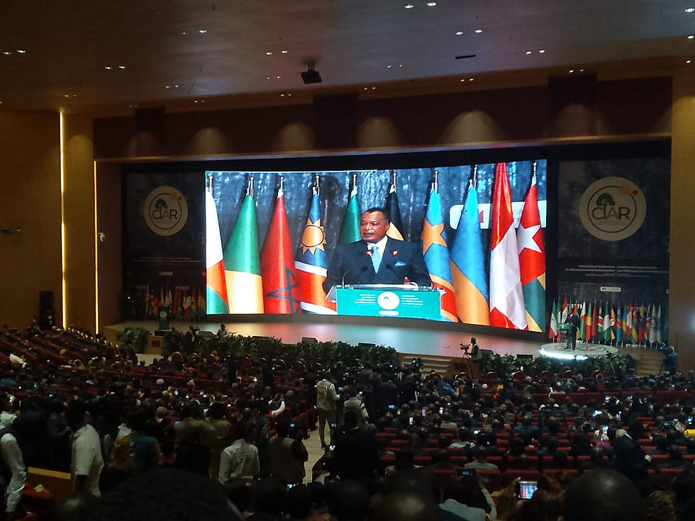 Rodrigue Nguesso urgence climatique 2024 Conférence internationale sur l’afforestation : ouverture du sommet des chefs d'État Les travaux du segment présidentiel de la première Conférence internationale sur l'afforestation et le reboisement (Ciar1) ont été lancés, ce 5 juillet, à Kintelé, banlieue Nord de Brazzaville, par le président congolais, Denis Sassou N'Guesso. Cinq chefs d'État ont fait le déplacement, ainsi que des délégations des gouvernements et institutions internationales.