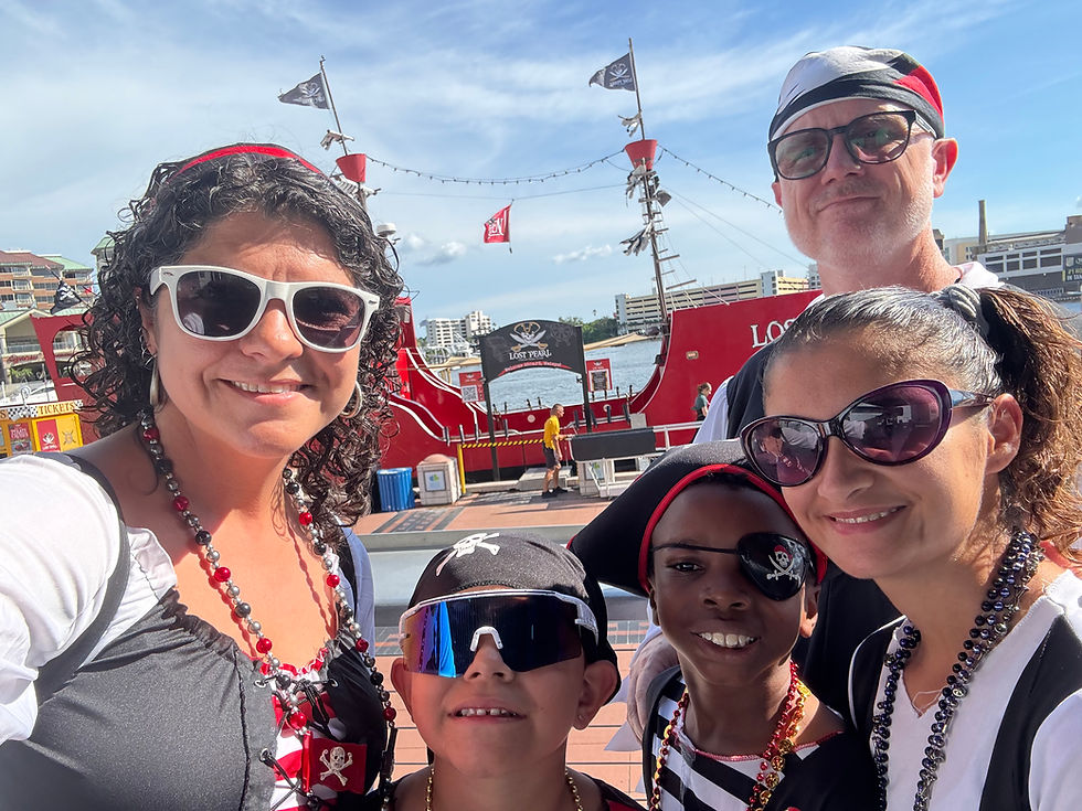 We are dressed like pirates and ready to join the crew of The Lost Pearl
