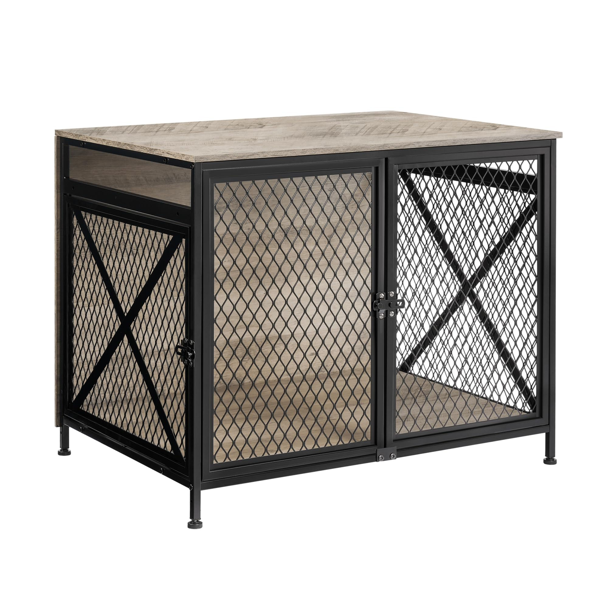 DWANTON Dog Crate Furniture 25" L Three-Door Wooden Dog Kennel Indoor Connectabl
