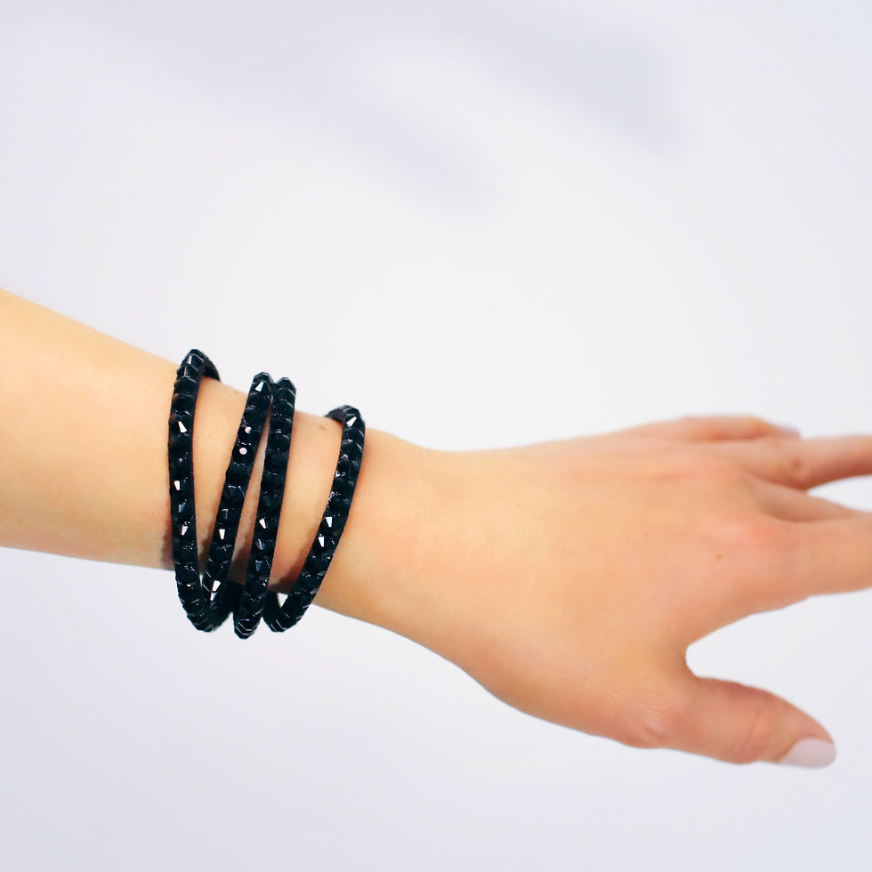 Black Wrap Bracelet with Black Rhinestones