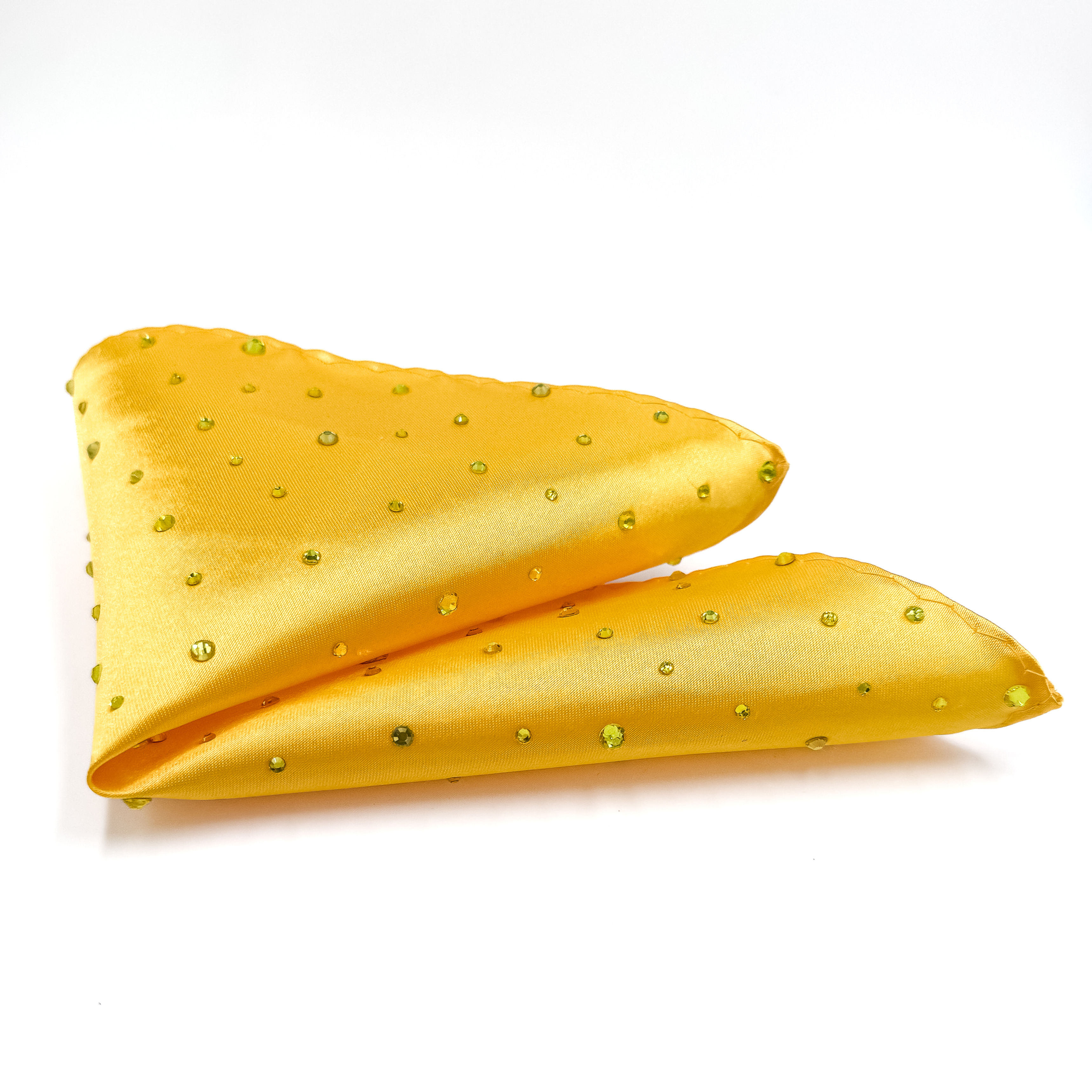 Yellow Unfolded Pocket Square with Yellow Rhinestones
