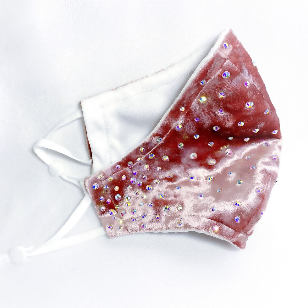 Thumbnail: Dusty Rose Velvet Face Mask with AB Rhinestones