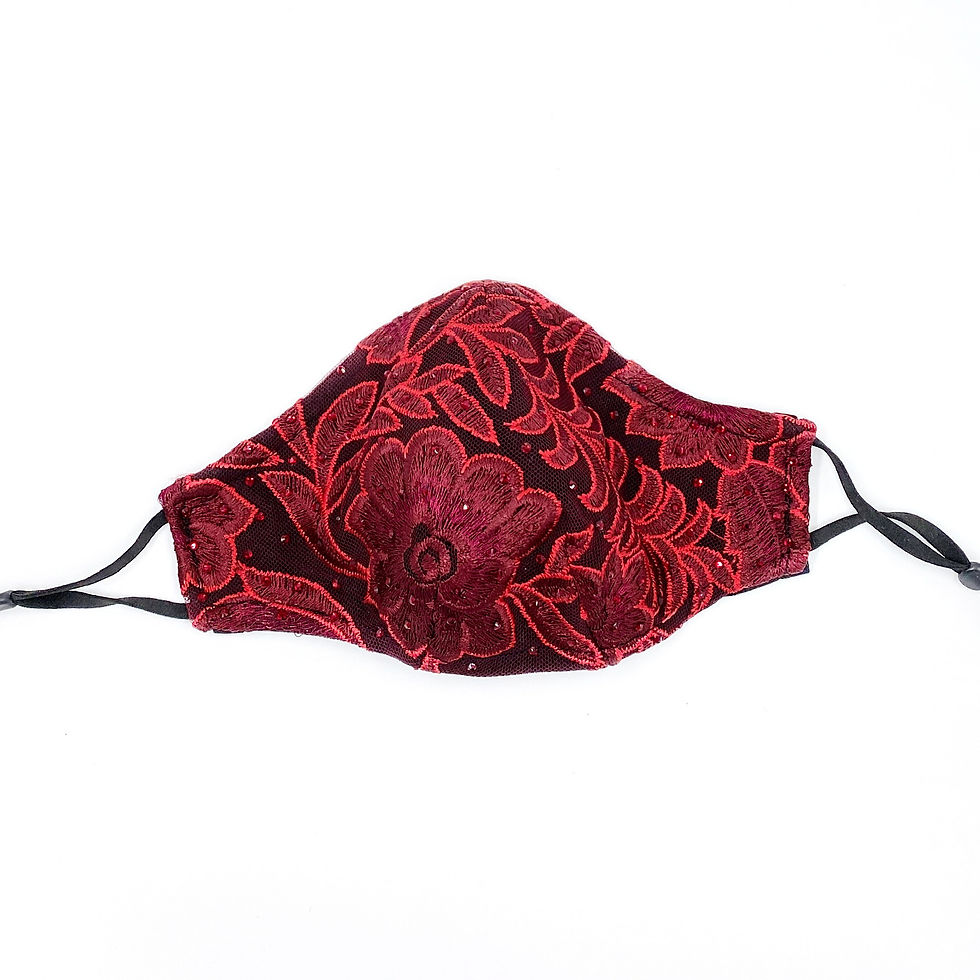 Thumbnail: Crimson Red Floral Lace Rhinestone Face Mask