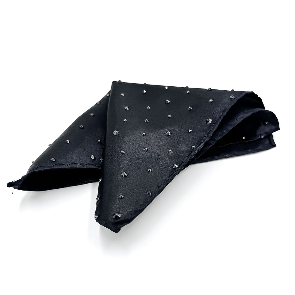 Thumbnail: Black Unfolded Pocket Square with Charcoal Rhinestones