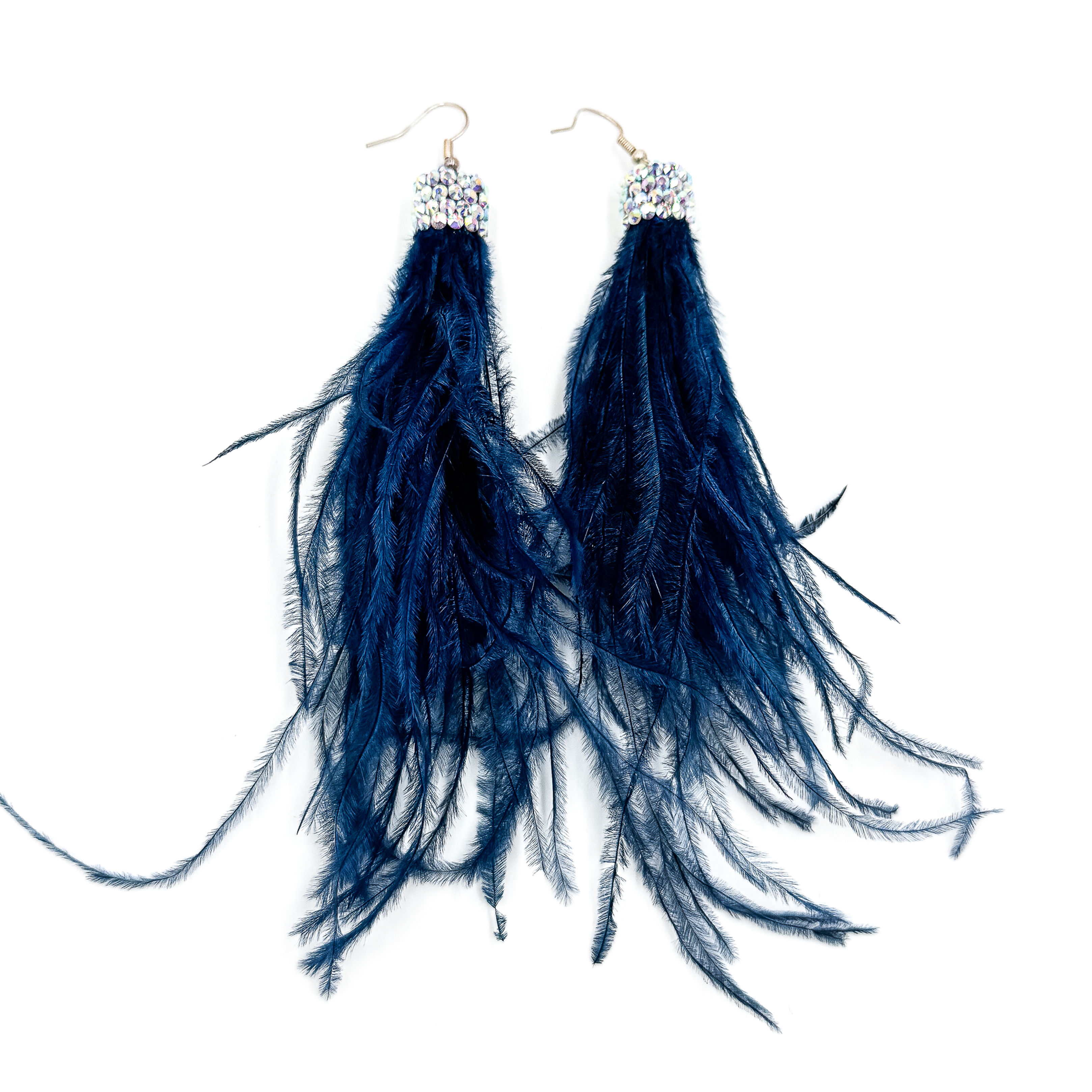 Navy Blue Feather Earrings