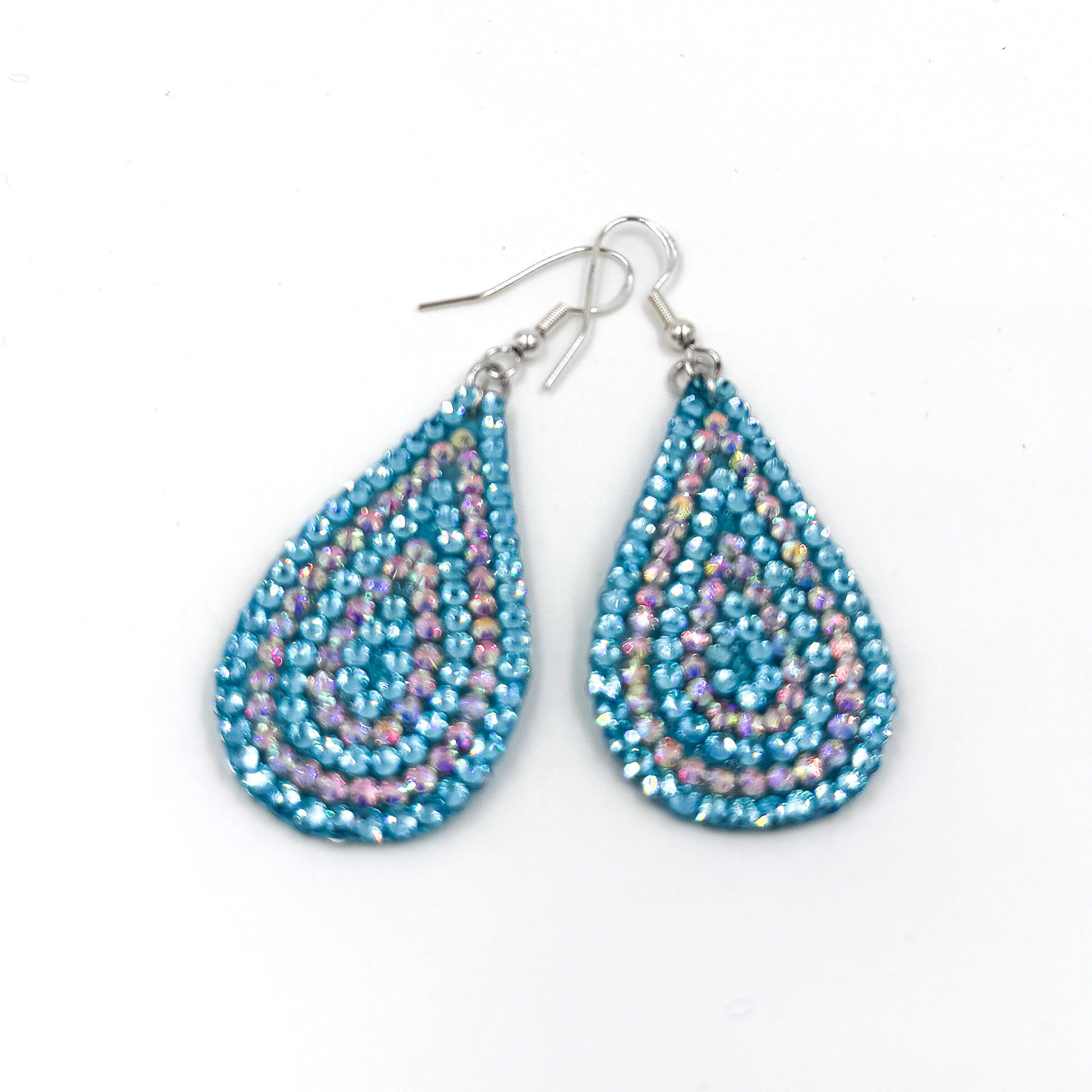 Teardrop Earrings with Light Blue and AB Rhinestones