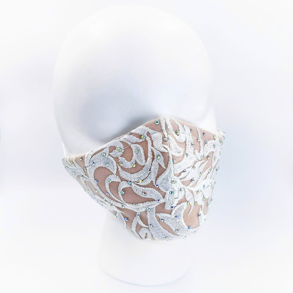 Thumbnail: White Veil Lace Face Mask with AB Rhinestones 