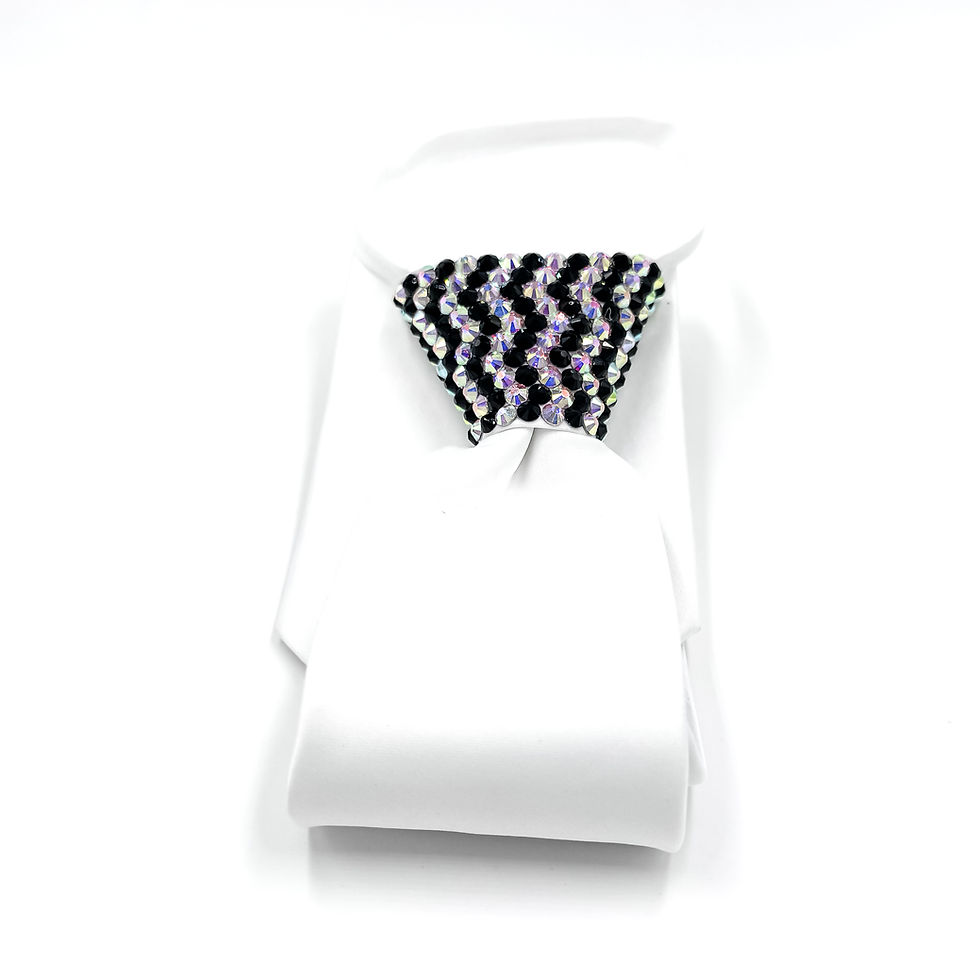 Thumbnail: White Tie with Black and AB Rhinestone Knot