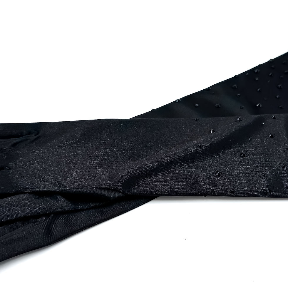 Thumbnail: Black Satin Gloves with Black Rhinestones