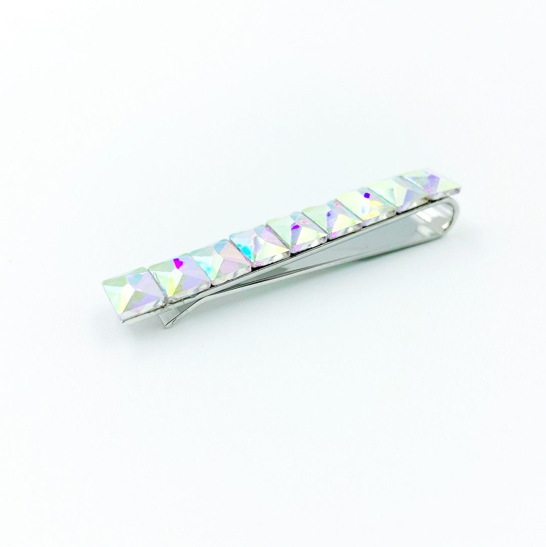 Silver Tie Bar with AB Rhinestones