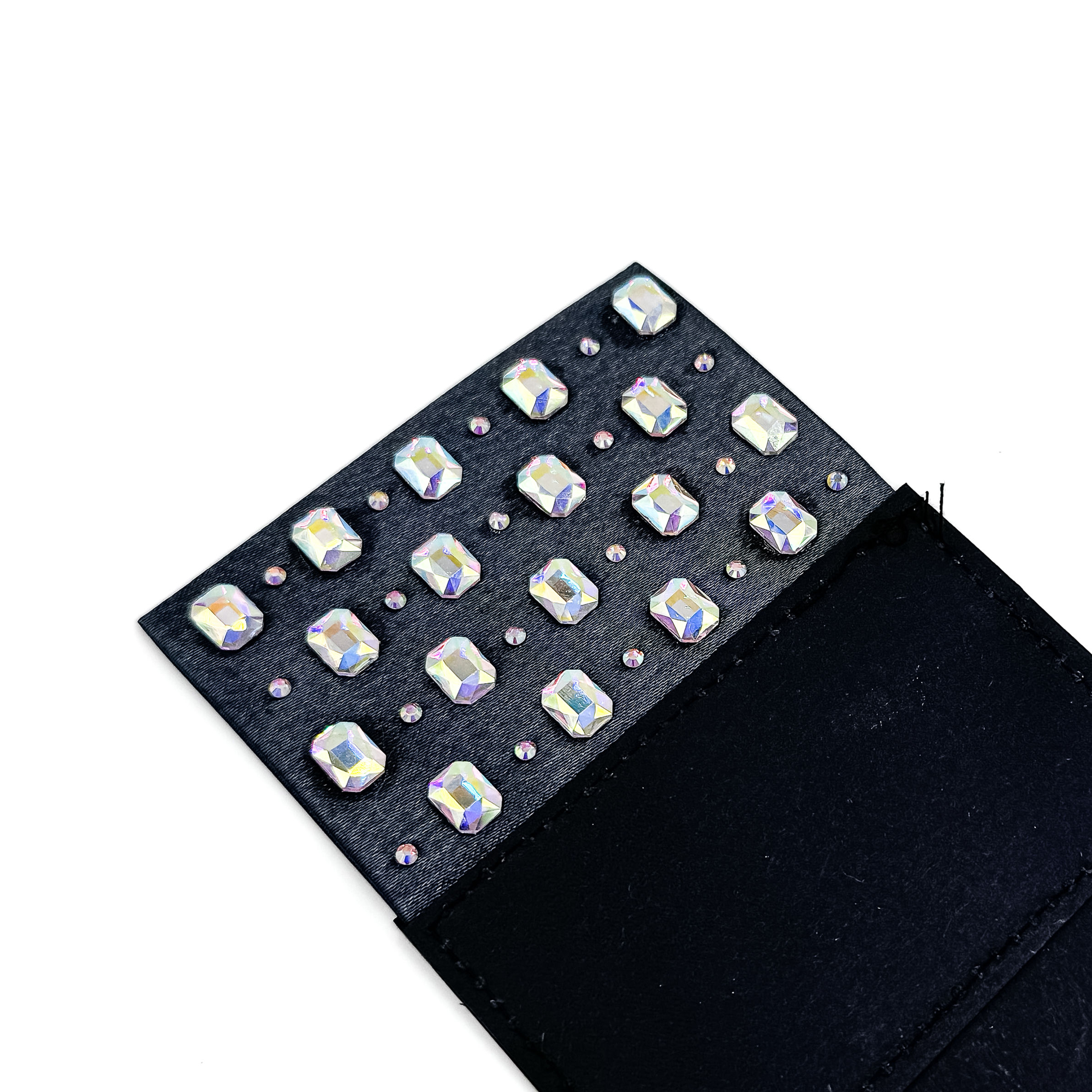 Charcoal Grey Pocket Square with Emerald-Shaped AB Rhinestones