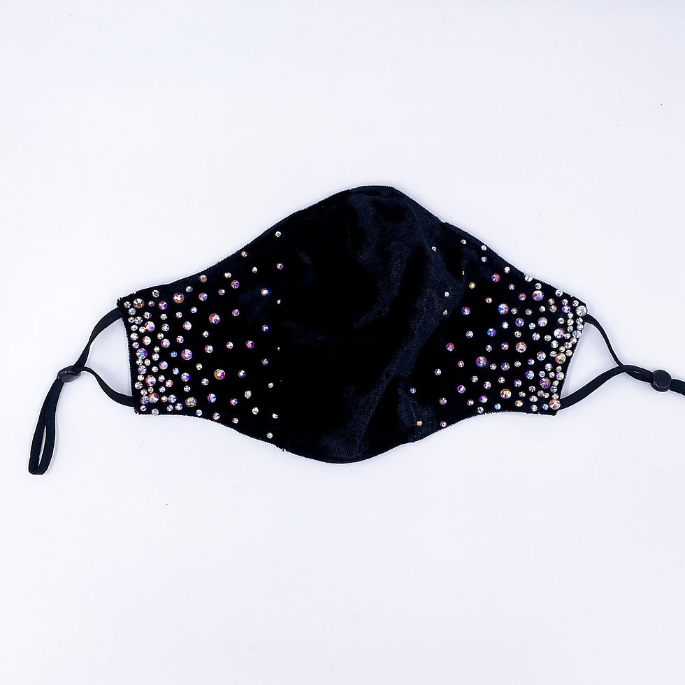 Thumbnail: Black Velvet Rhinestone Face Mask with AB Rhinestones 