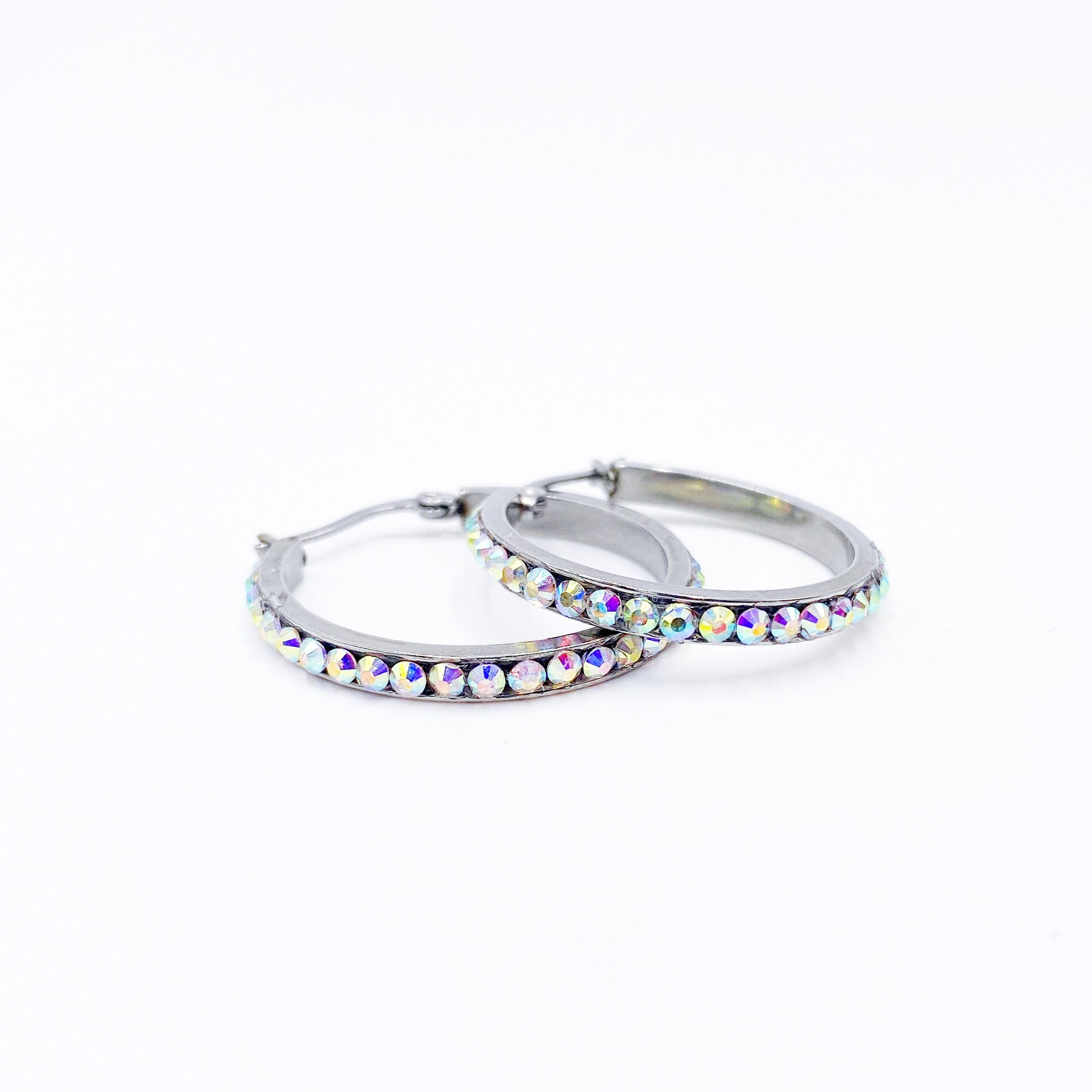 AB Rhinestone Hoop Earrings - Slender
