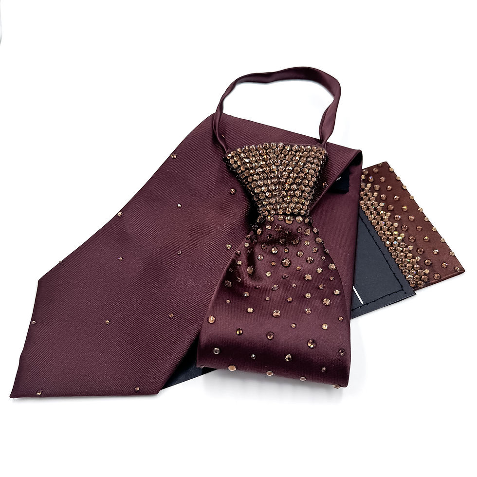 Brown Tie and Pocket Square with Brown Rhinestones