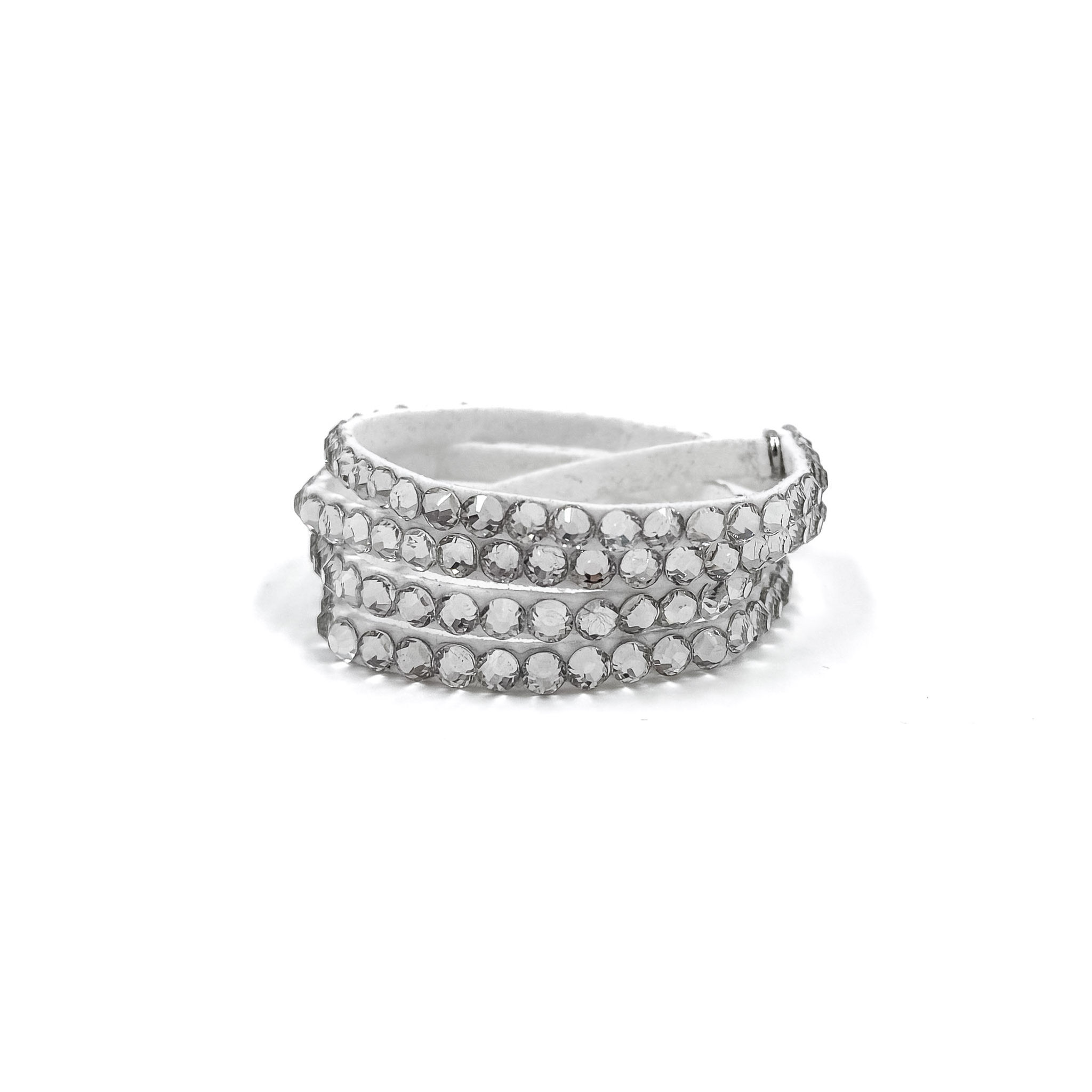 White Wrap Bracelet with Clear Crystal Rhinestones
