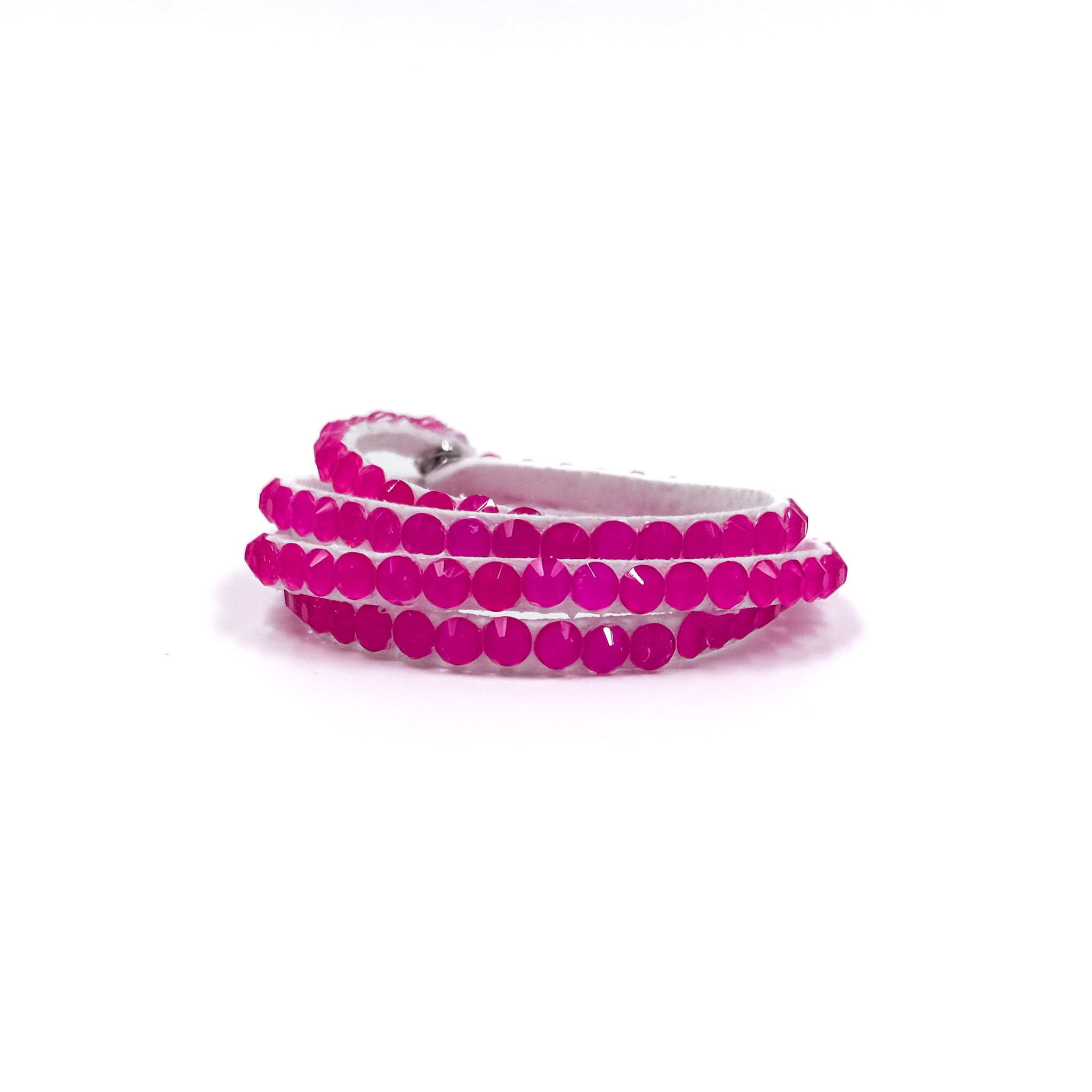 White Wrap Bracelet with Neon Pink Rhinestones