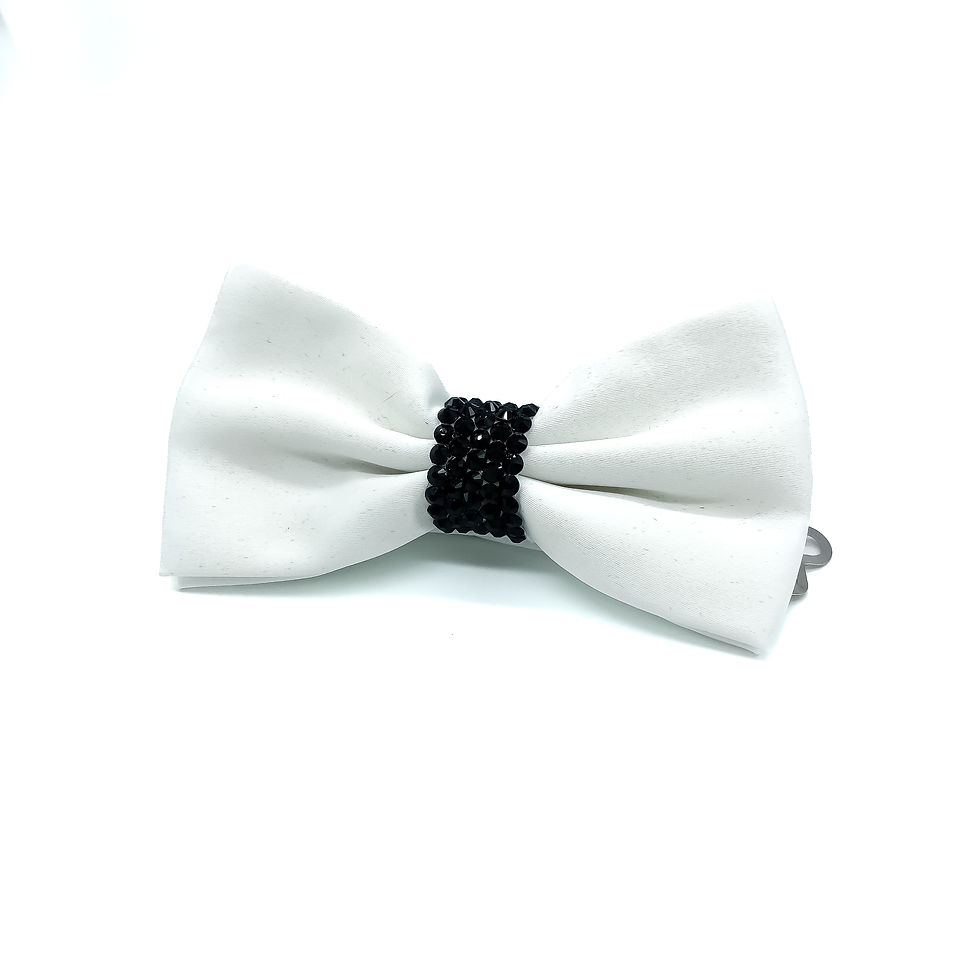 White Bow Tie with Black Rhinestones