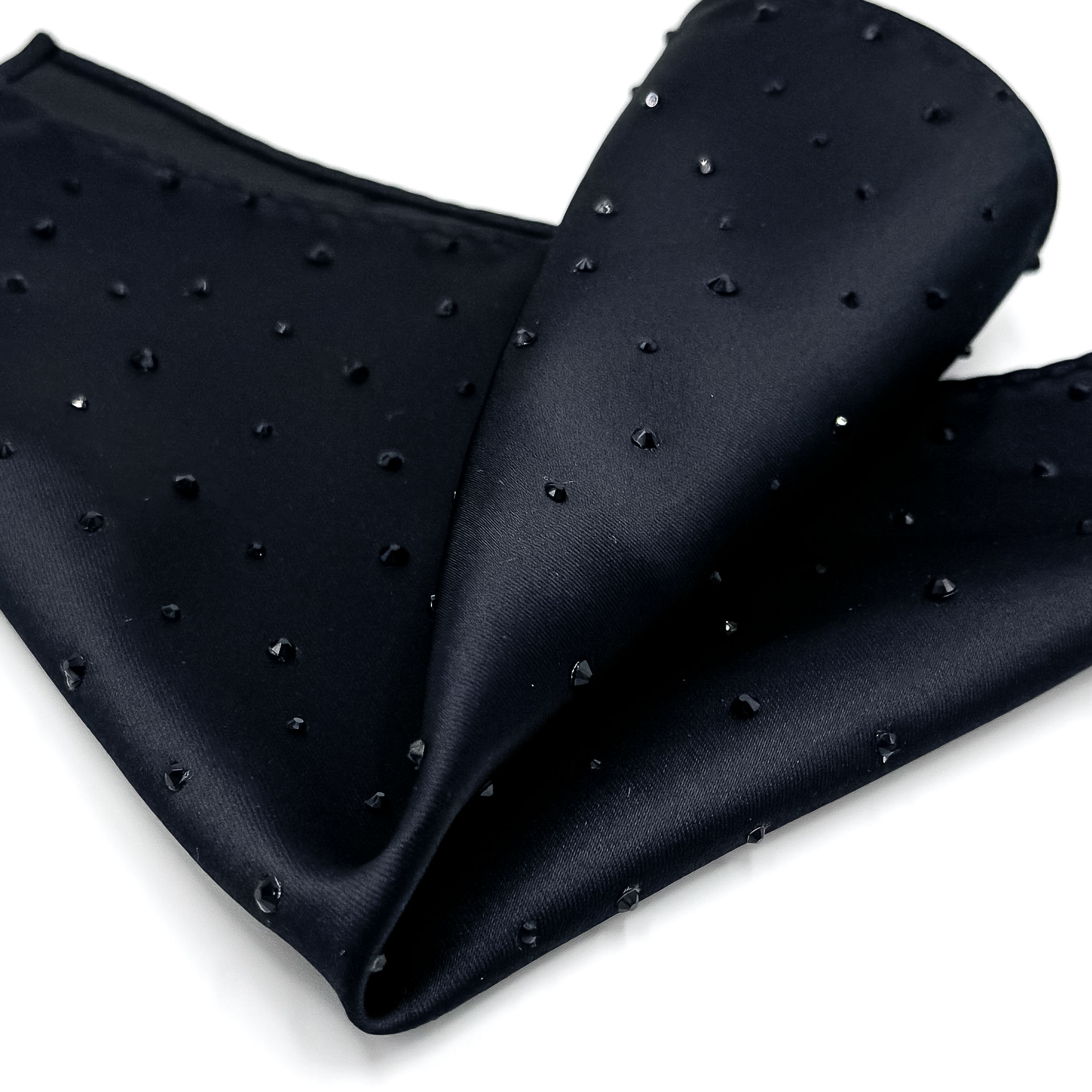 Black Unfolded Pocket Square with Black Rhinestones