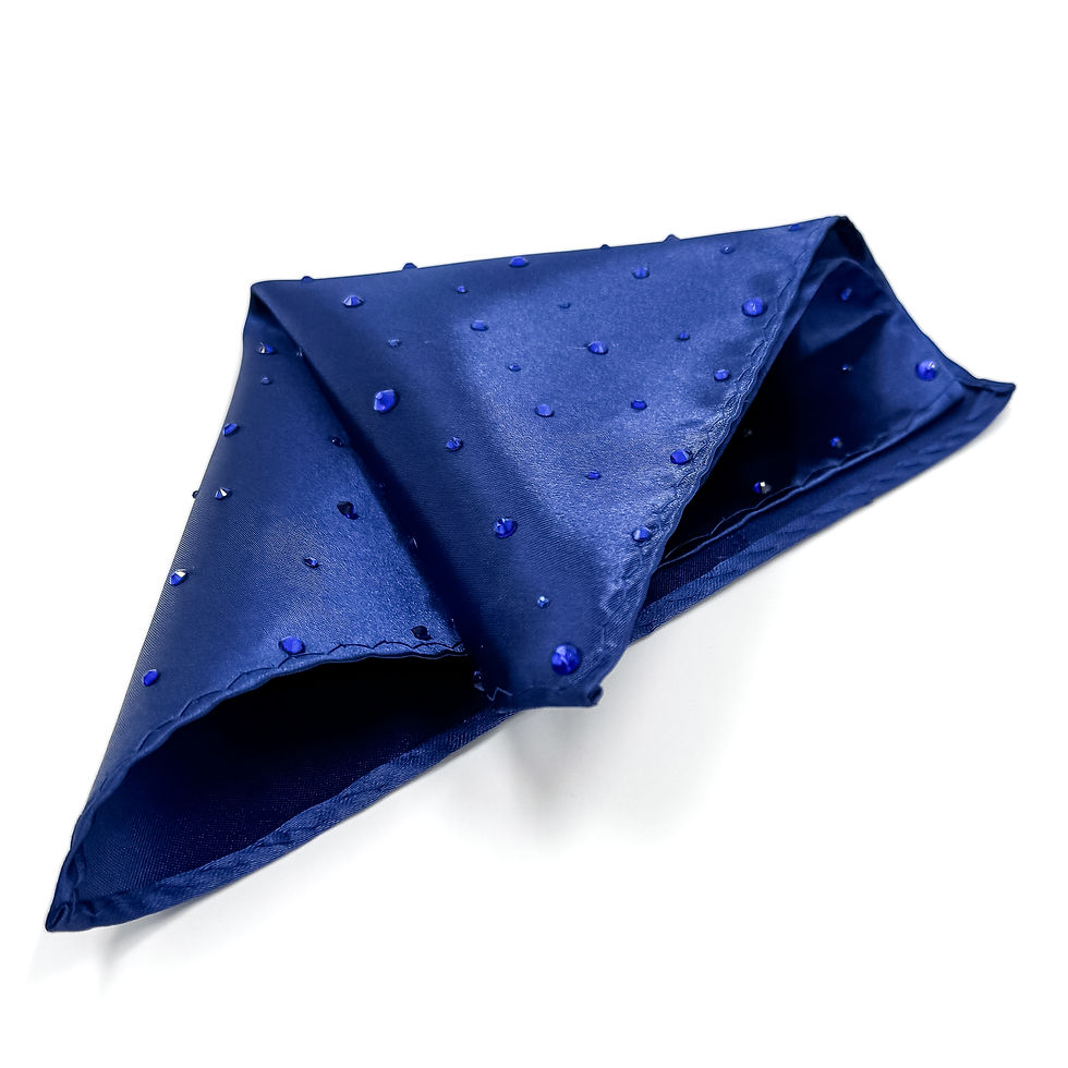 Thumbnail: Blue Satin Unfolded Pocket Square with Blue Rhinestones