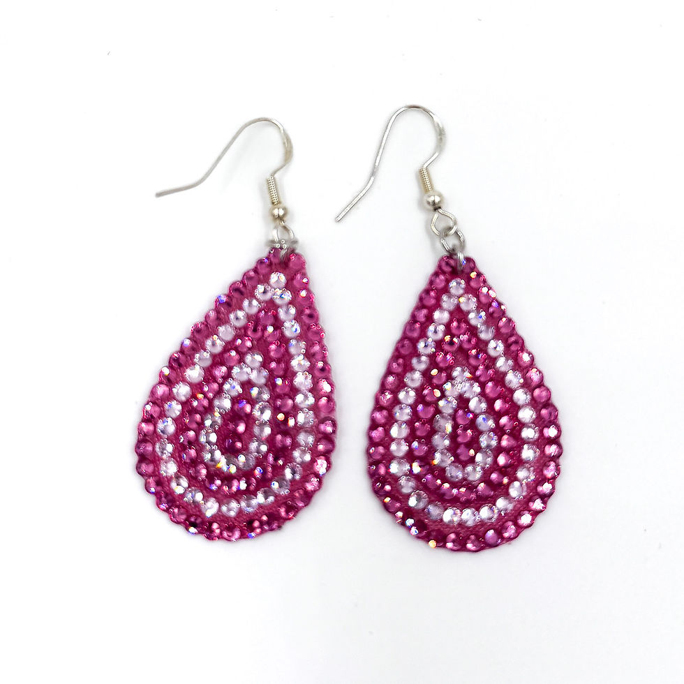 Thumbnail: Teardrop-Shaped Earrings with Pink Rhinestones