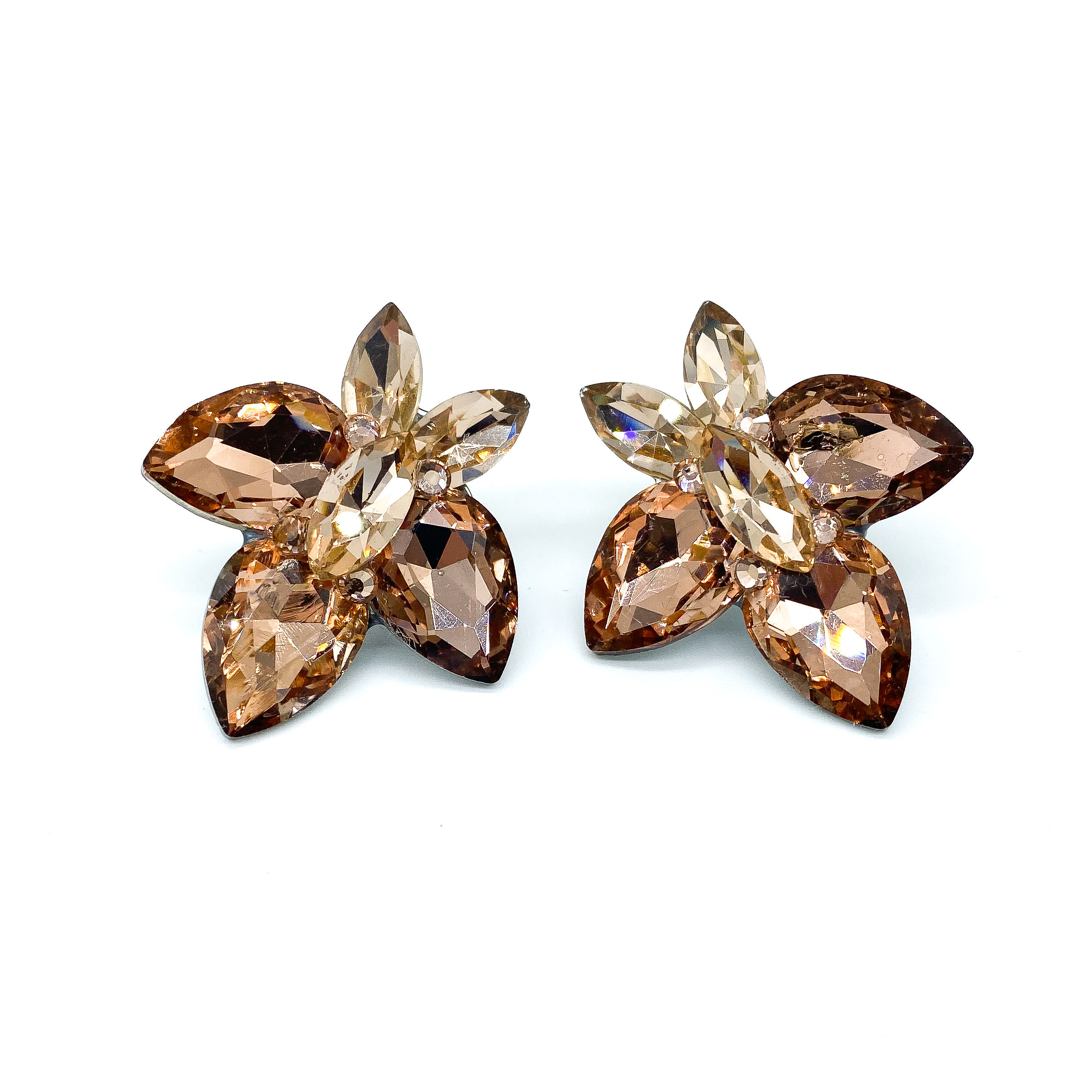 Champagne Rhinestone Earrings - Large